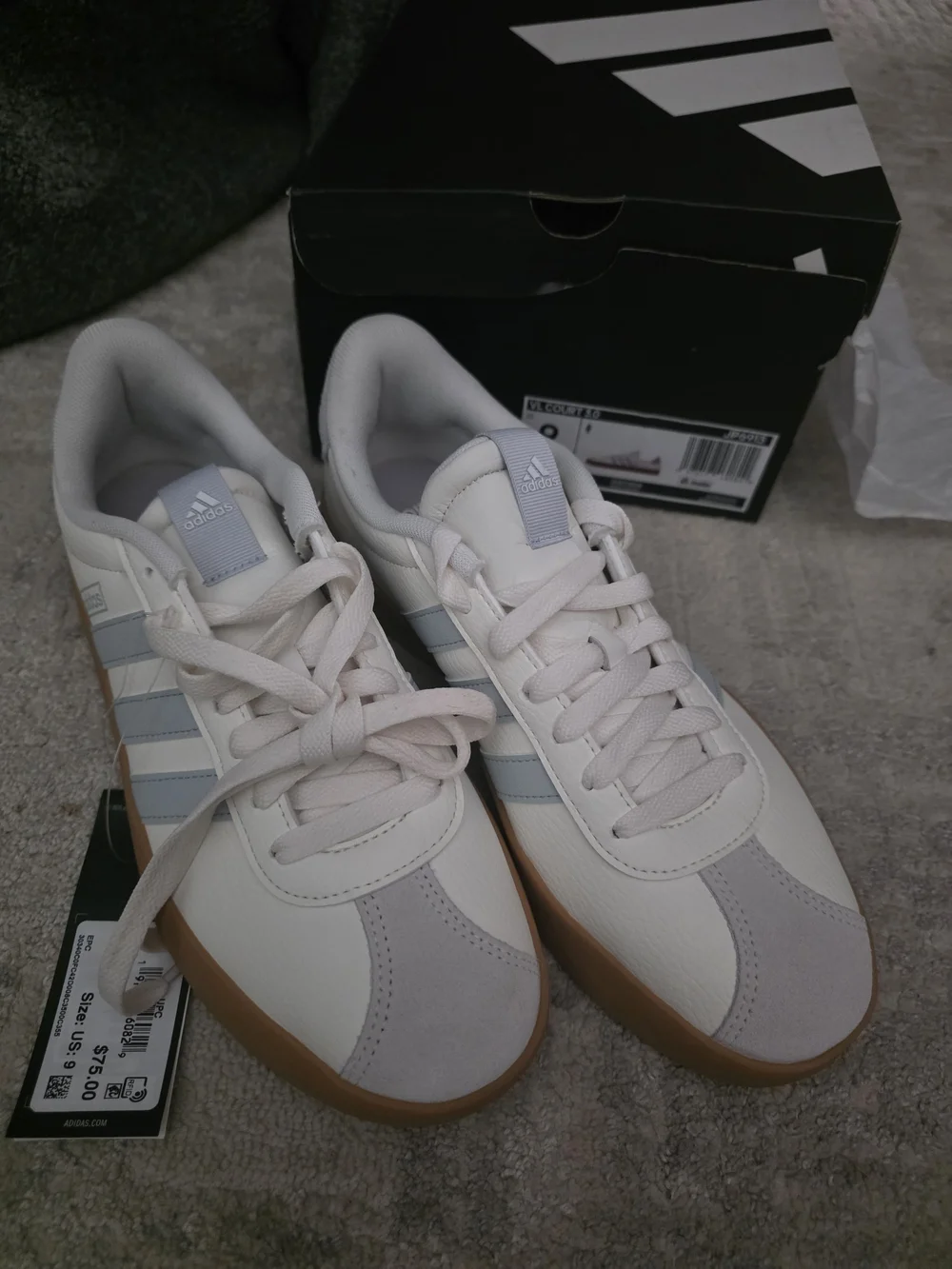 adidas Women’s VL Court 3.0 Sneakers in Core White and Halo Blue with Gum Sole - Picture 3 of 6